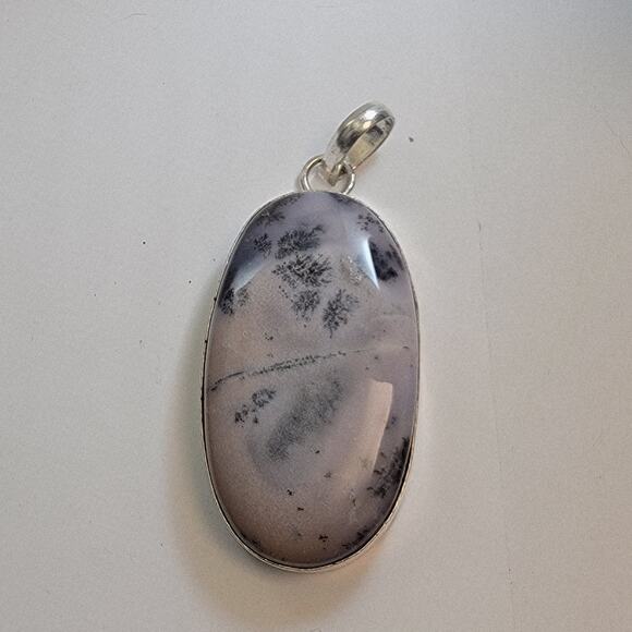 Necklace Pendant Dendritic Agate Handmade Jewelry in Sterling Silver Oval Design - Picture 2 of 10